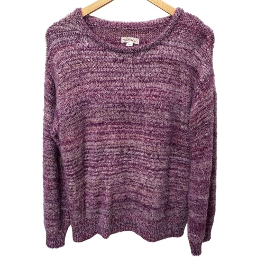 Knox Rose Womens Sweater XS Purple Fuzzy Eyelash Knit Space Dye Relaxed Boho